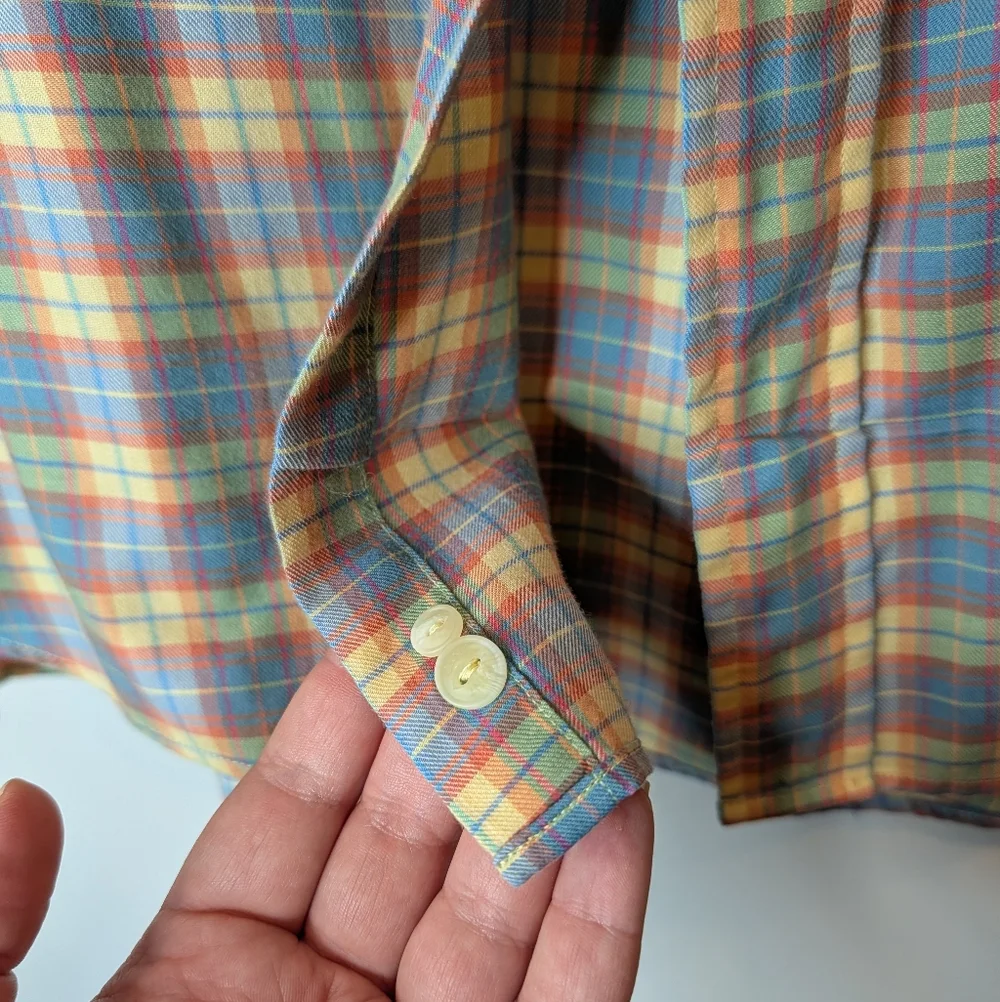 GANT Heritage Twill Plaid Short Sleeve Button Up Shirt Men's Large Vintage - Picture 6 of 9